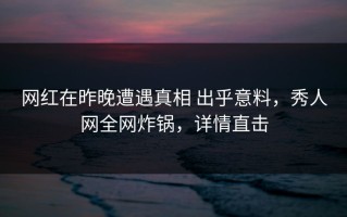 网红在昨晚遭遇真相 出乎意料，秀人网全网炸锅，详情直击